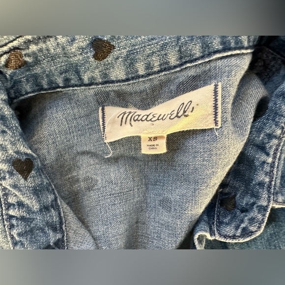 Madewell denim short sleeve tie front shirt heart print size XS extra small - Picture 7 of 14